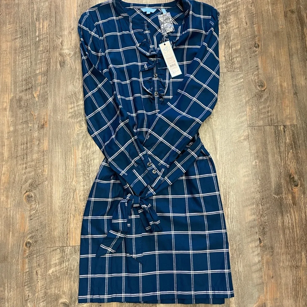 Windowpane Ruffle Shirt Dress - Picture 1 of 1